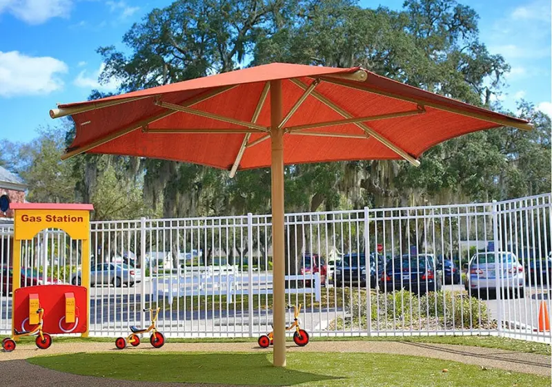 10-Foot Hexagonal Single-Post Fabric Shade Canopy 1