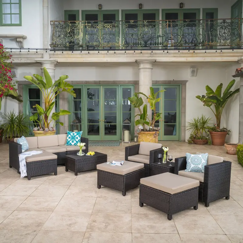 10-Piece Contemporary Wicker Outdoor Sofa Collection With Waterproof Cushions – Nh364003 1