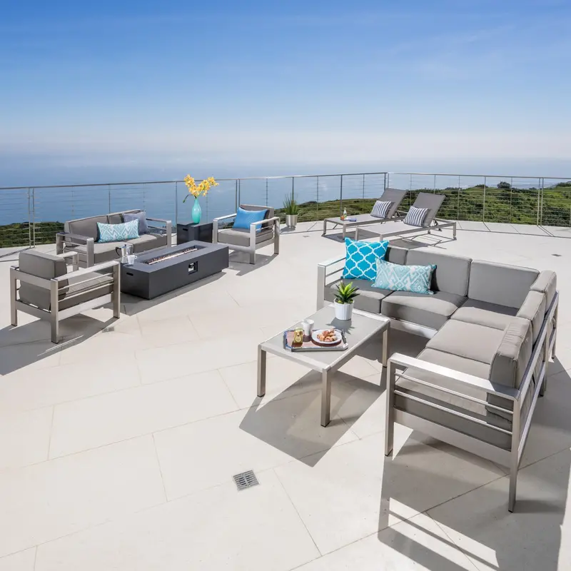 10-Piece Outdoor Lounge & Chat Sectional With Fire Table And Reclining Loungers – Nh384003 1