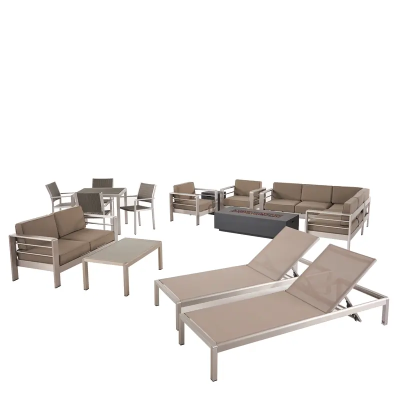 16-Piece Estate Aluminum Patio Set With Cushions & Fire Pit – Nh030703 1