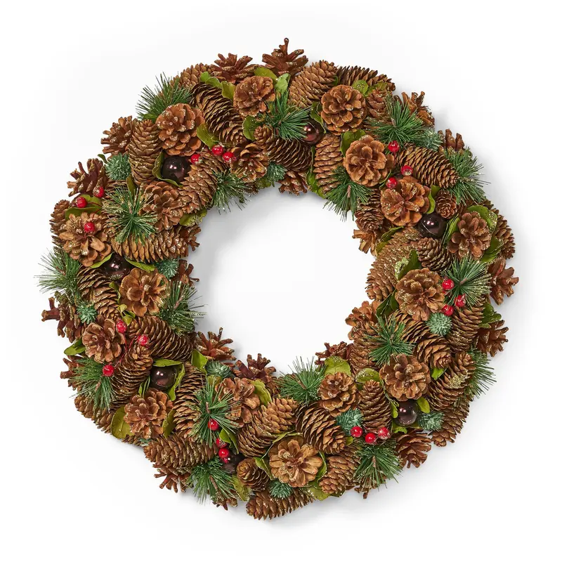 18.5-Inch Pine Cone And Glitter Holiday Wreath (Unlit) - Nh366313 1