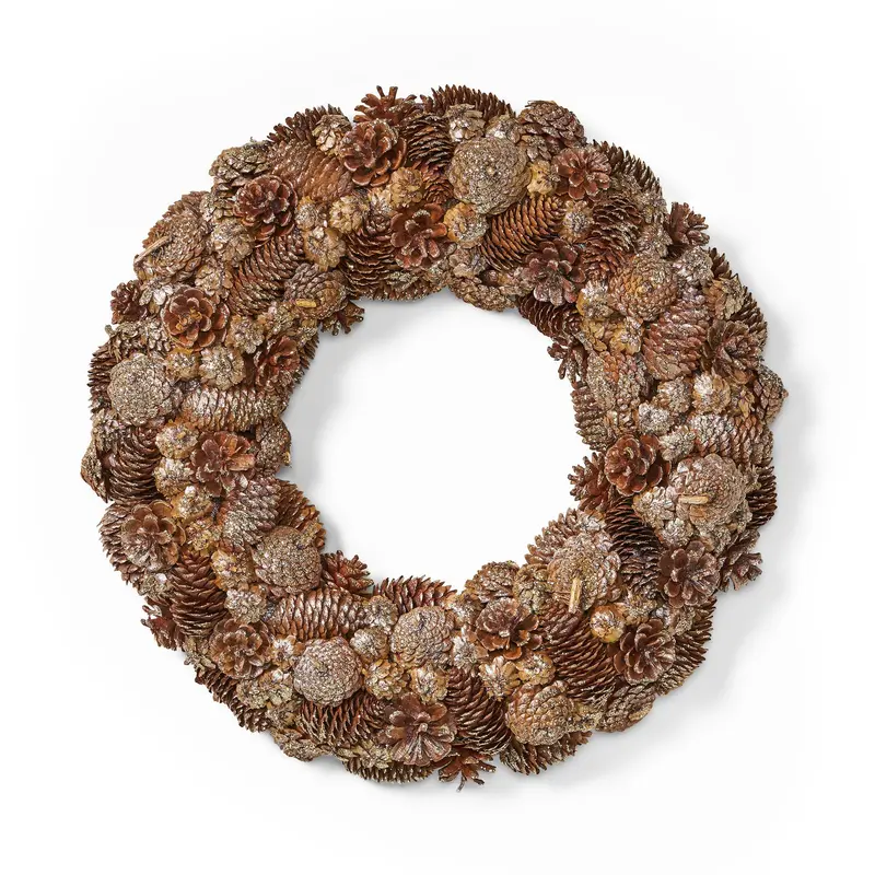 18.5-Inch Unlit Festive Wreath With Pine Cones And Glitter - Nh666313 1