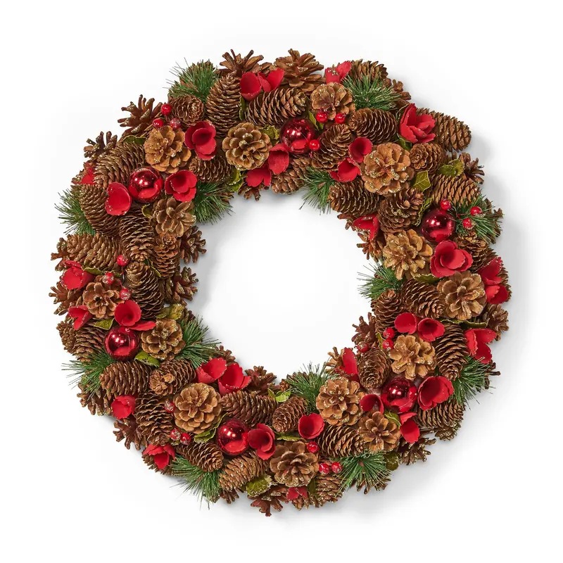 18.5-Inch Unlit Pine Cone & Glitter Christmas Wreath - Nh466313 1