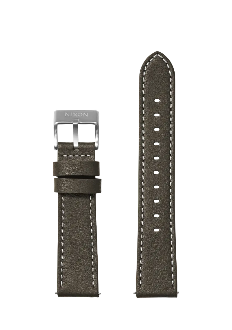 20Mm Dark Olive Stitched Leather Strap 1
