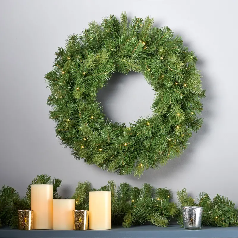 24-Inch Mixed Spruce Pre-Lit Christmas Wreath – Warm White Leds – Nh404703 1
