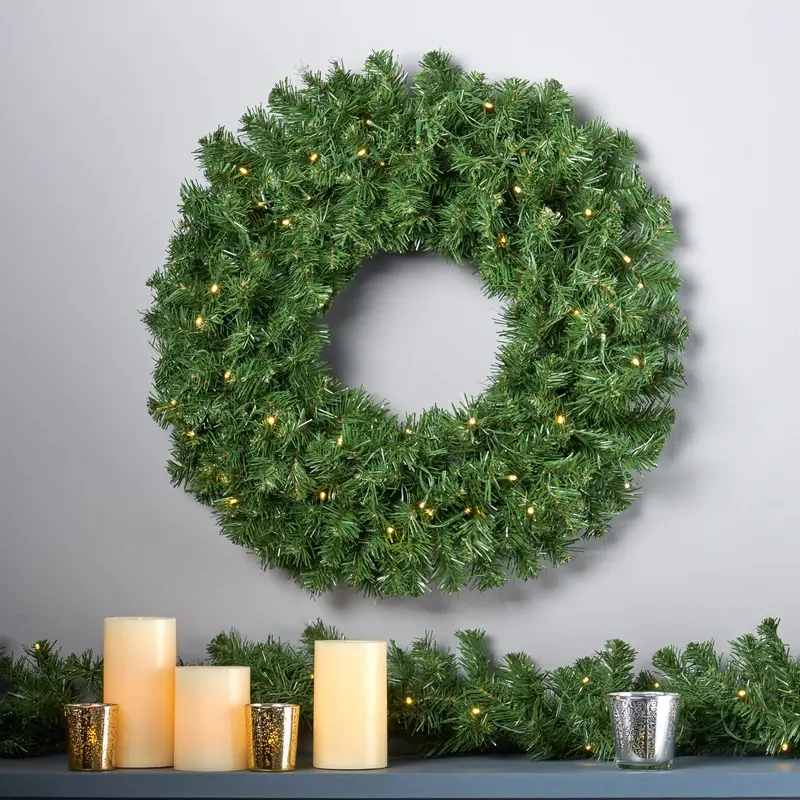 24-Inch Noble Fir Artificial Wreath With Warm White Led Lights – Nh304703 1