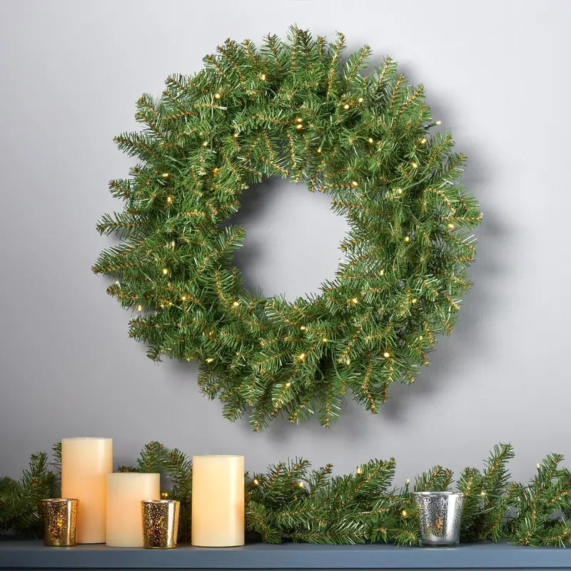 24-Inch Pre-Lit Fraser Fir Artificial Christmas Wreath – Warm White Leds – Nh104703 1