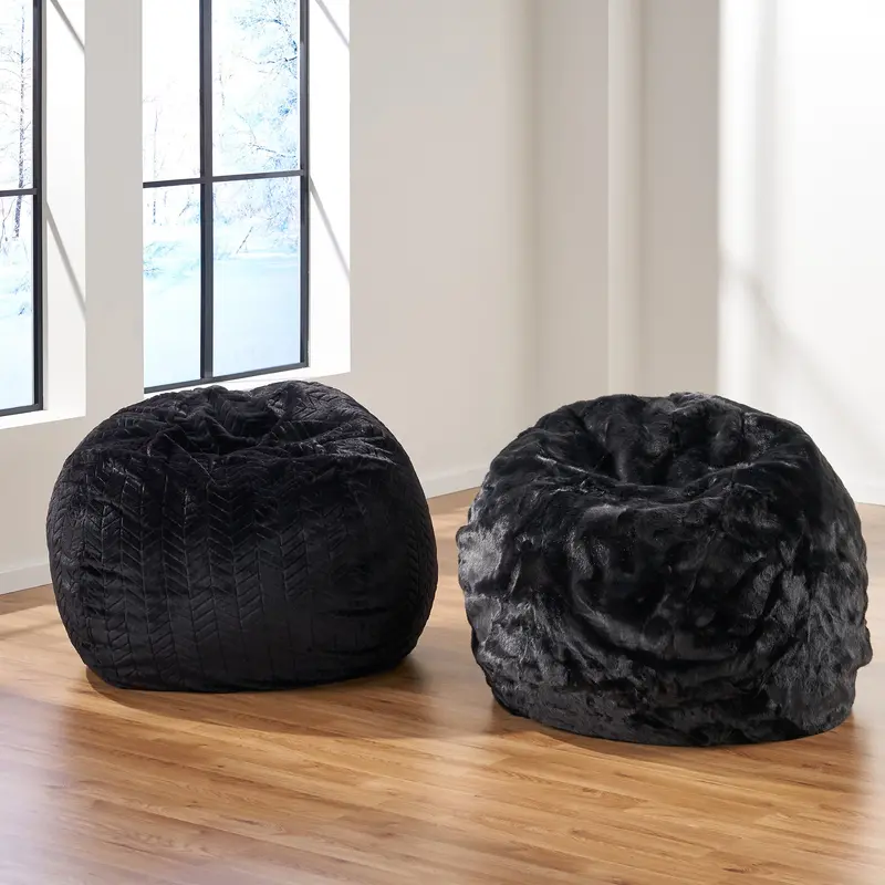 3-Foot Chevron Black Faux Fur Bean Bag – Trendy Patterned Design 1