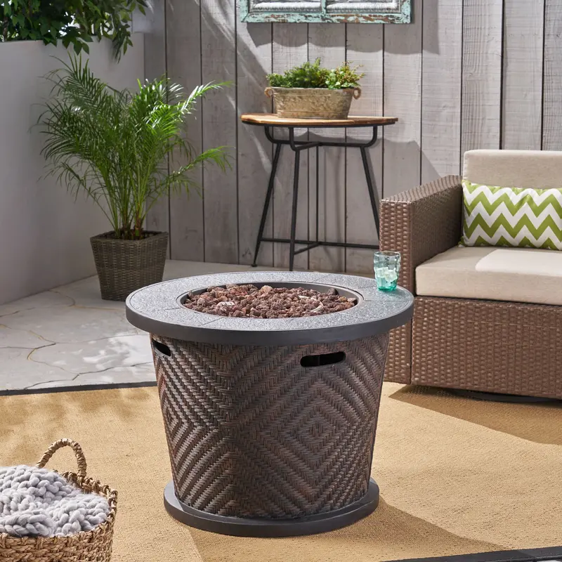 32-Inch Circular Lightweight Concrete Fire Pit – 40K Btu, Rich Brown 1