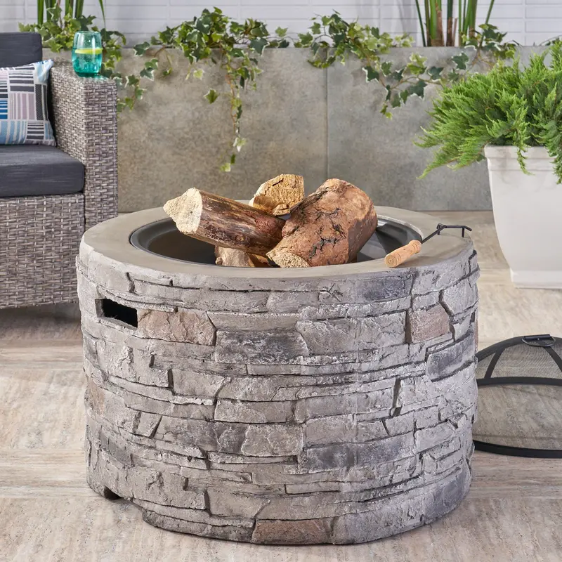 32-Inch Lightweight Concrete Round Wood-Burning Fire Pit – Gray 1