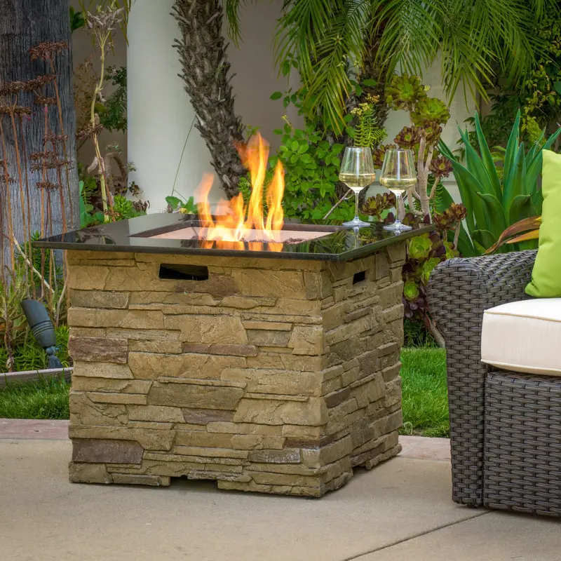 32-Inch Magnesium Oxide Square Fire Pit – 40K Btu, Stone Aesthetic 1