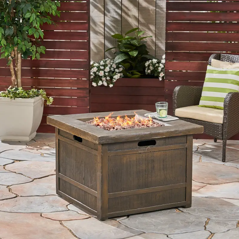 32X32-Inch Gas Fire Pit With Wood-Grain Concrete Finish For Backyards 1