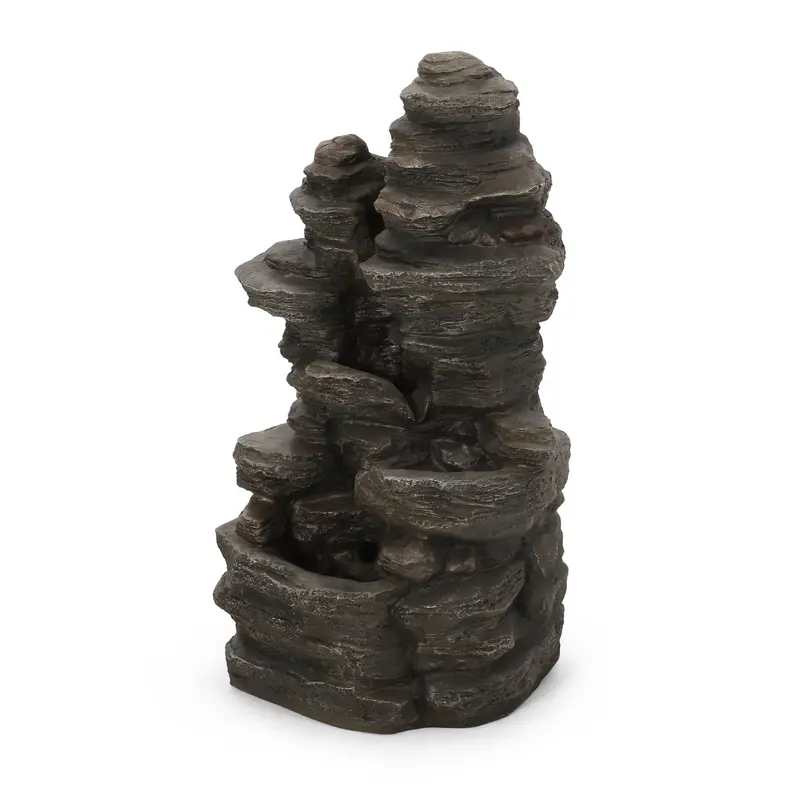 4-Tier Outdoor Rock Fountain – Natural Stone-Look Water Feature - Nh820413 1