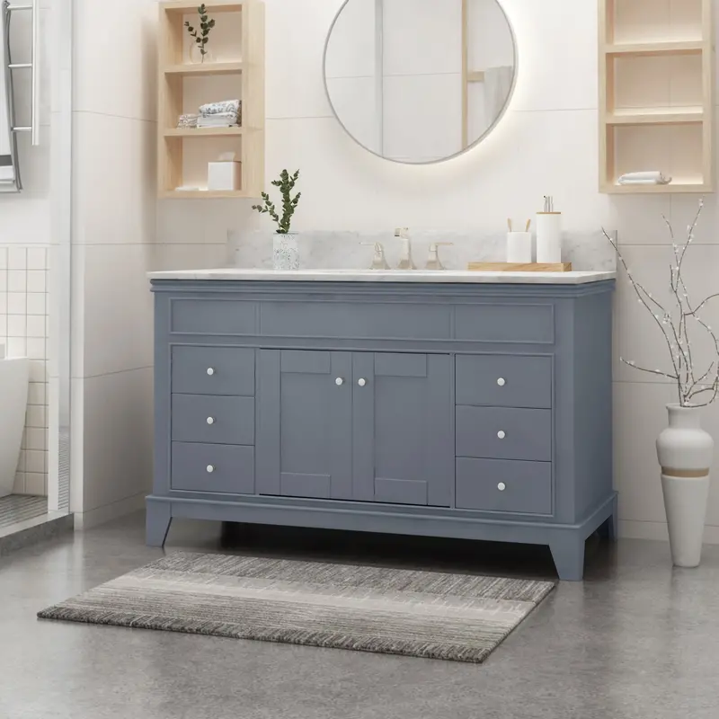 48-Inch Single-Sink Wood Vanity With Carrara White Marble Top – Luxury Bathroom Setup 1