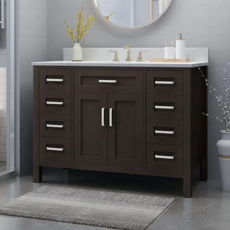 48-Inch Wooden Single-Sink Bathroom Vanity With Carrara White Marble Countertop - Model Nh409703 1