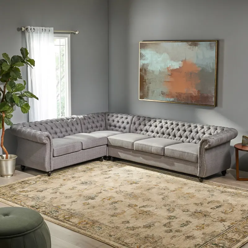 6-Seat Tufted Chesterfield Fabric Sectional – Nh904013 1