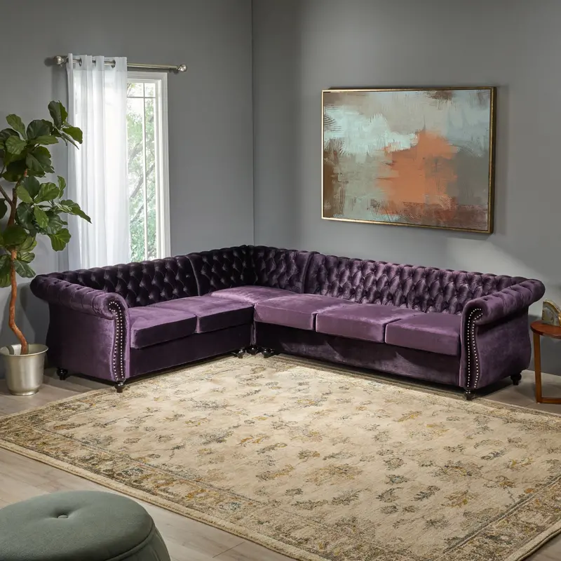 6-Seat Tufted Velvet Chesterfield Sofa – Nh504013 1
