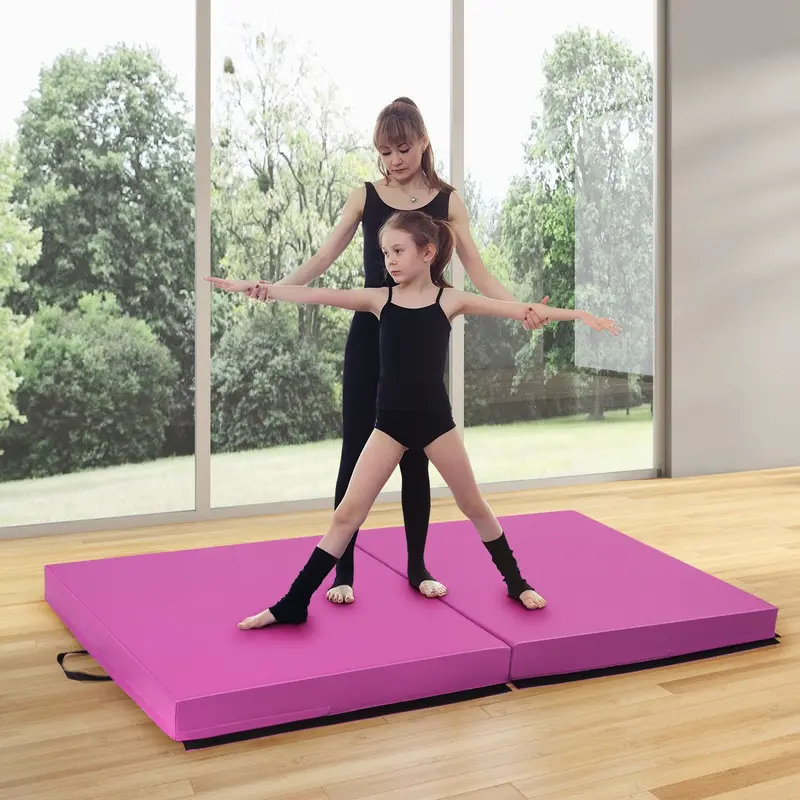 6' X 3.2' X 4" Thick Two-Panel Folding Gymnastic Mat – Pink Fitness Surface 1