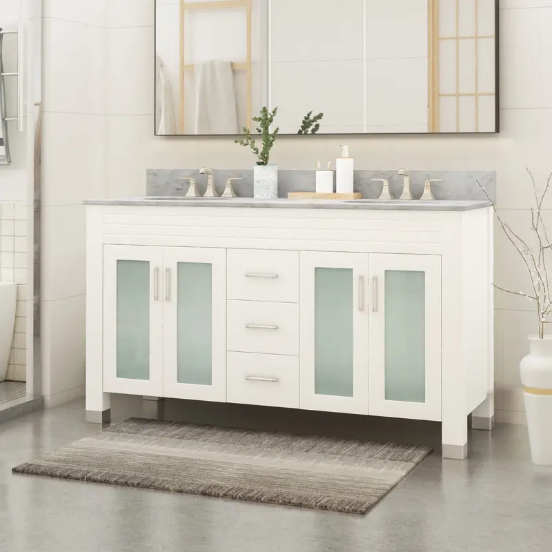 60-Inch Wood Bathroom Vanity Cabinet – Ready For Custom Countertop Installation 1