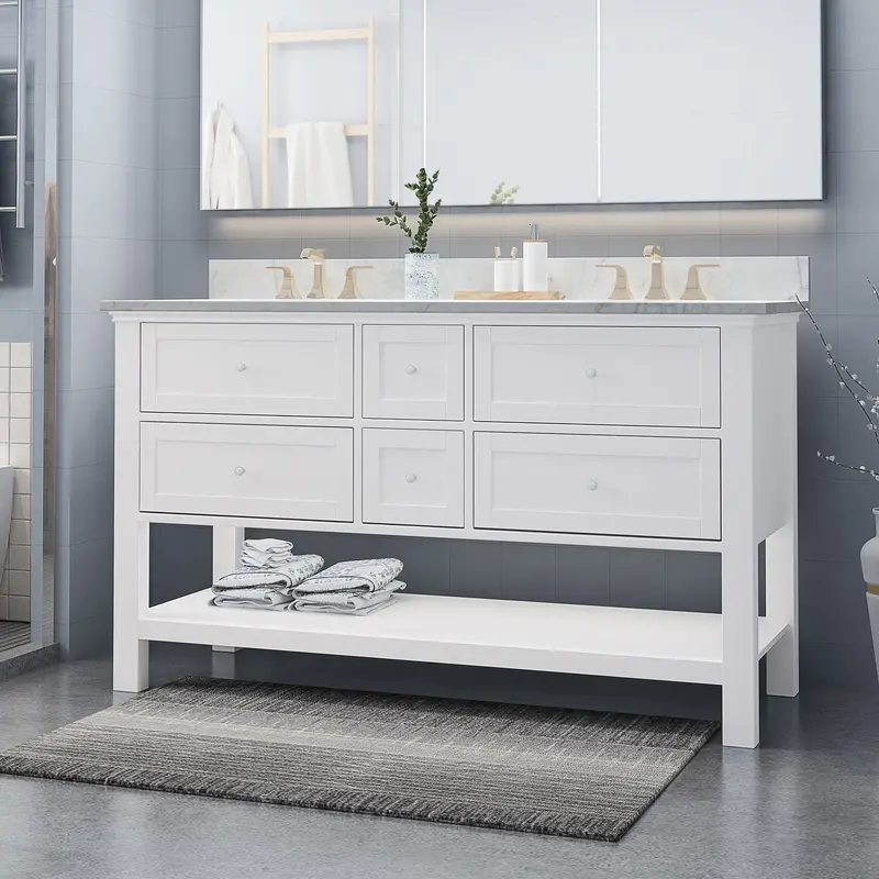 60-Inch Wooden Bathroom Vanity – Unfinished Cabinet (Countertop Sold Separately) 1