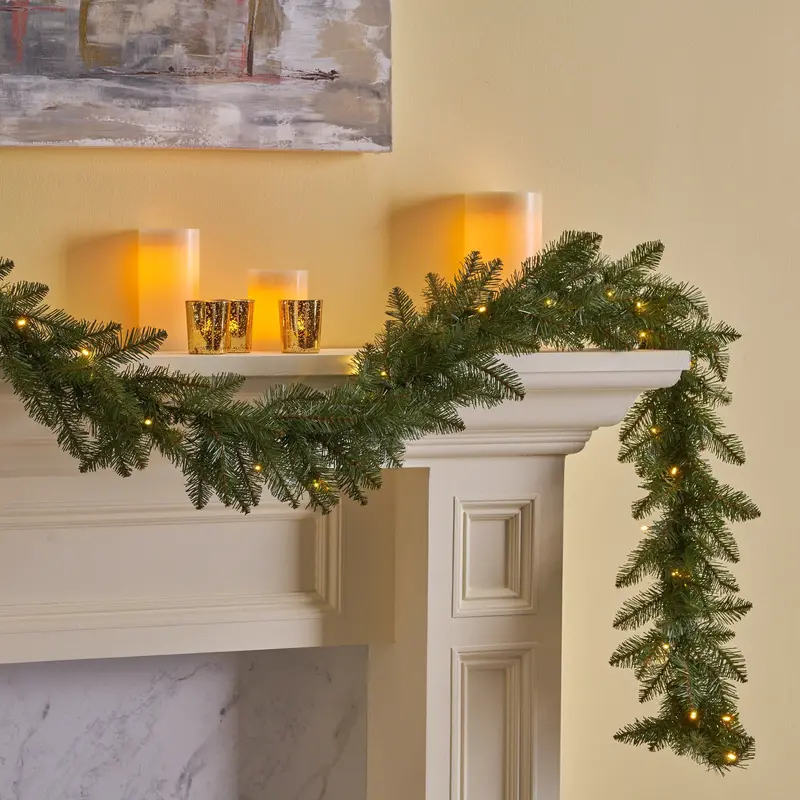 9-Foot Fraser Fir Pre-Lit Led Christmas Garland – Warm White Lights – Nh993703 1