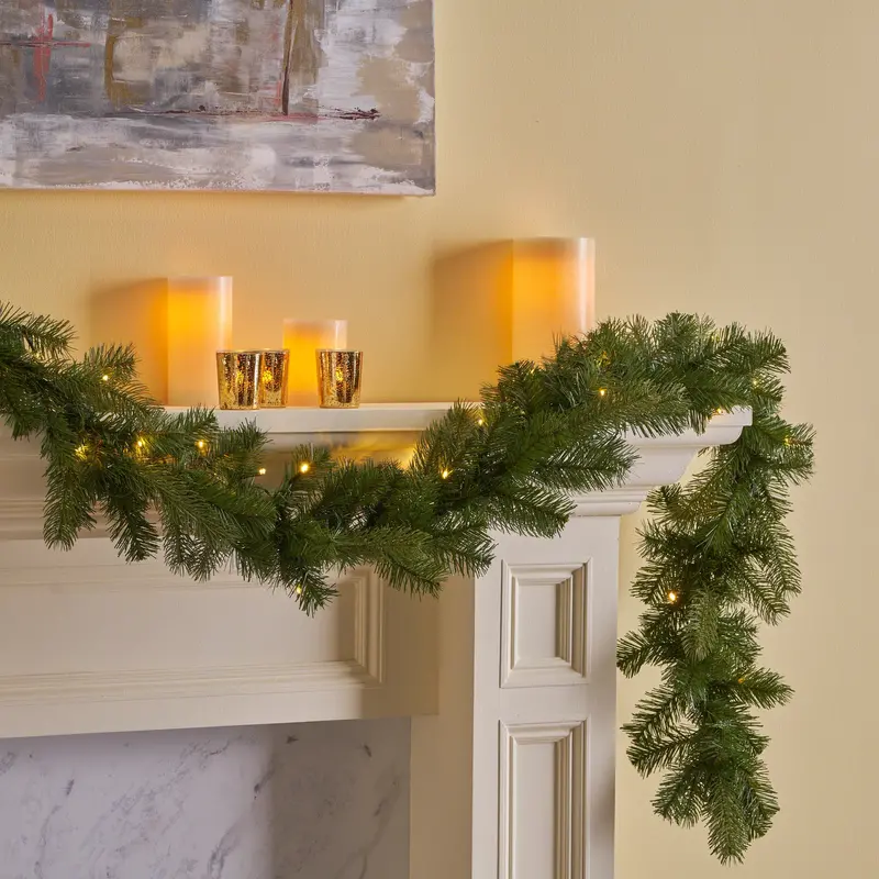 9-Foot Mixed Spruce Pre-Lit Christmas Garland – Warm White Led Lighting – Nh093703 1