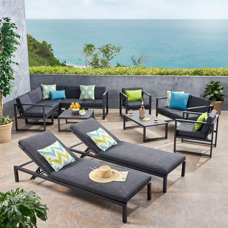 9-Seat Aluminum Sectional Patio Set With Mesh Chaise Lounges – Nh019503 1