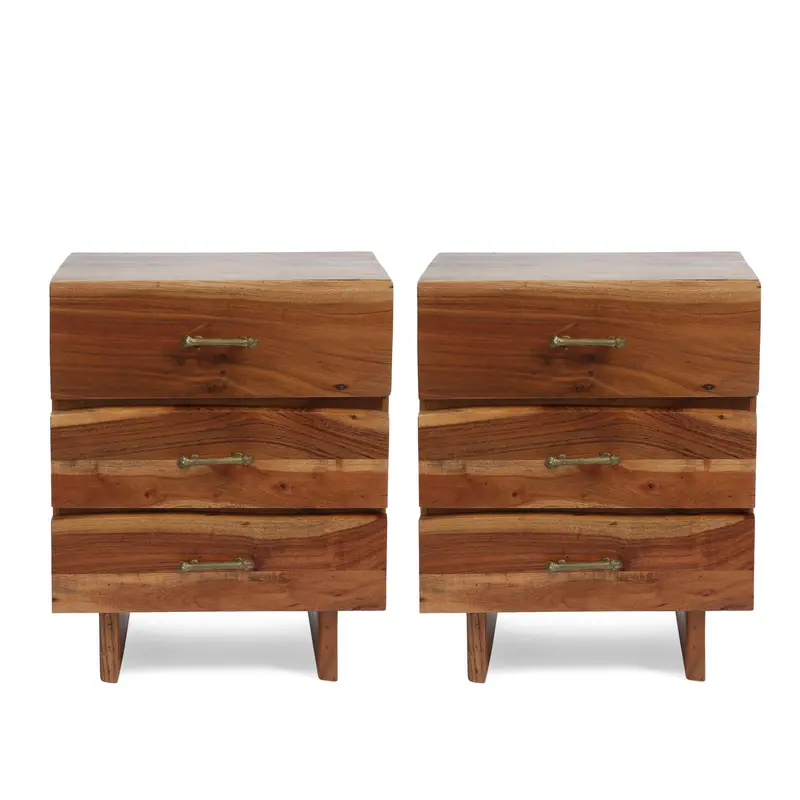 Acacia Wood Boho Nightstands (2-Pack) With Drawer Storage – Nh689313 1