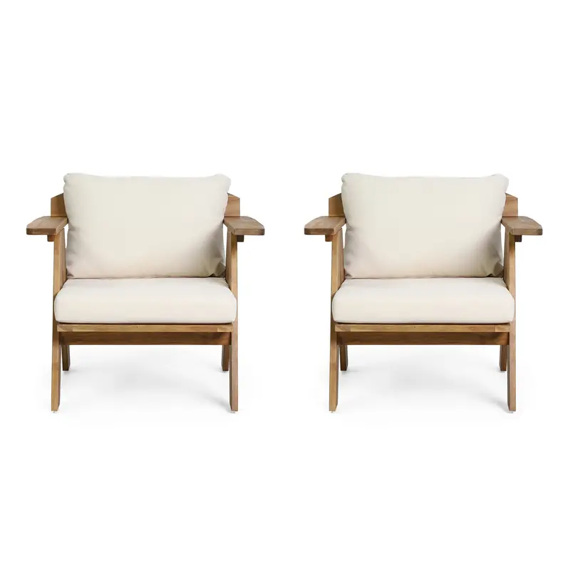 Acacia Wood Club Chairs With Cushions – Outdoor Lounge Pair 1