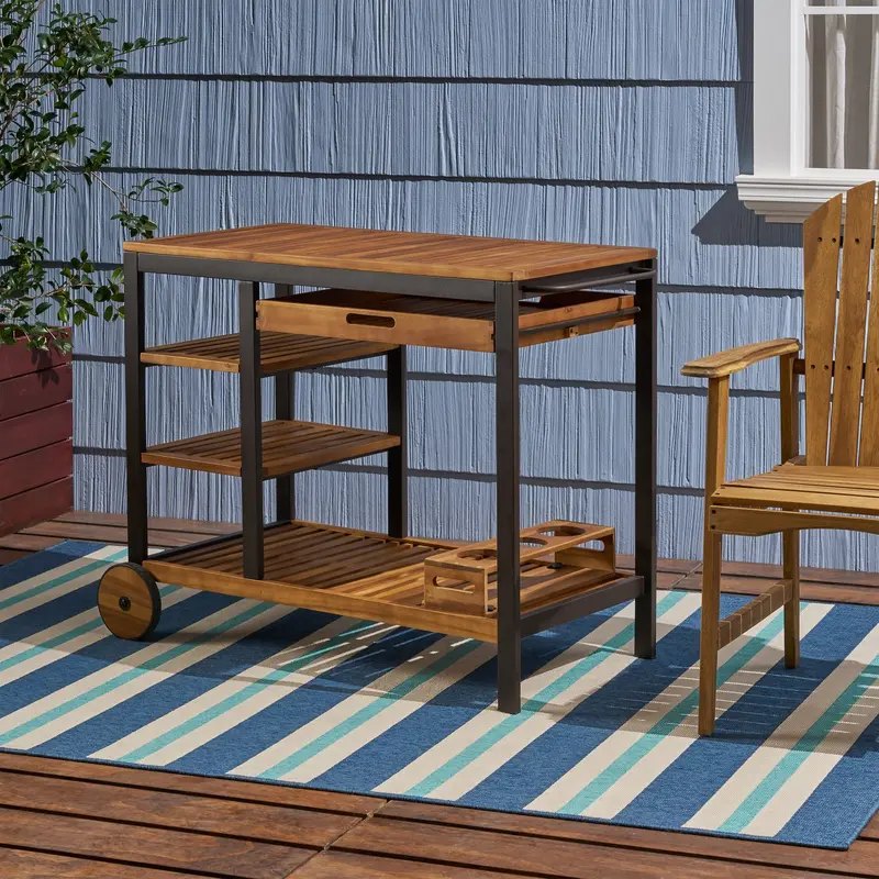 Acacia Wood Outdoor Bar Cart With Reversible Drawers And Integrated Wine Holders – Nh658803 1