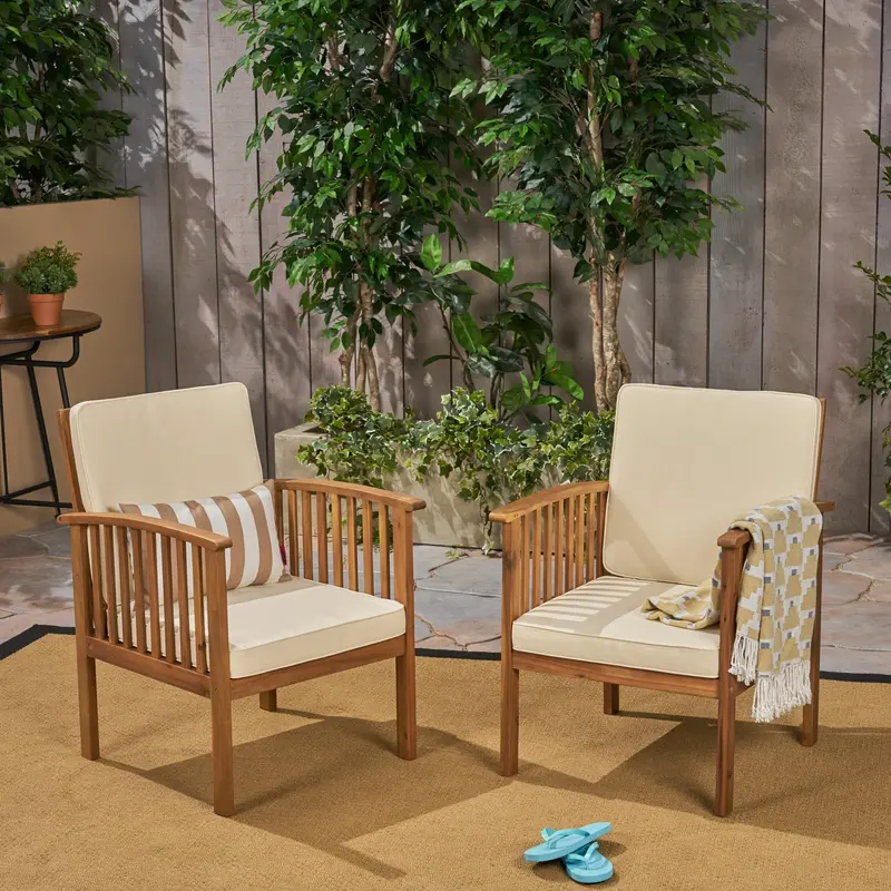 Acacia Wood Outdoor Club Chairs With All-Weather Cushions – Nh322603 1