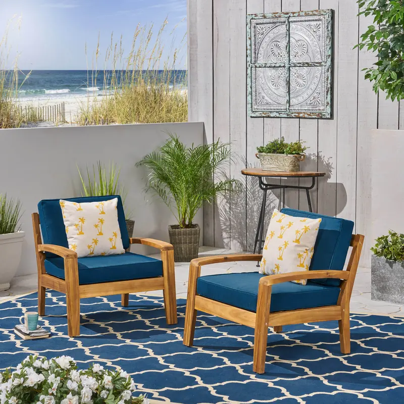 Acacia Wood Outdoor Club Chairs With All-Weather Cushions – Nh972703 1