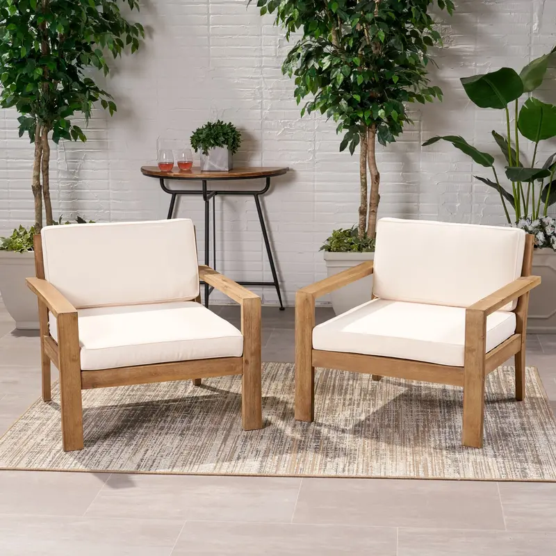 Acacia Wood Outdoor Club Chairs With Cushions (2-Piece Set) – Nh560013 1
