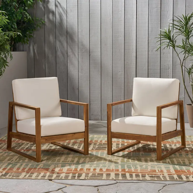 Acacia Wood Outdoor Club Chairs With Cushions (2-Piece Set) – Nh663013 1