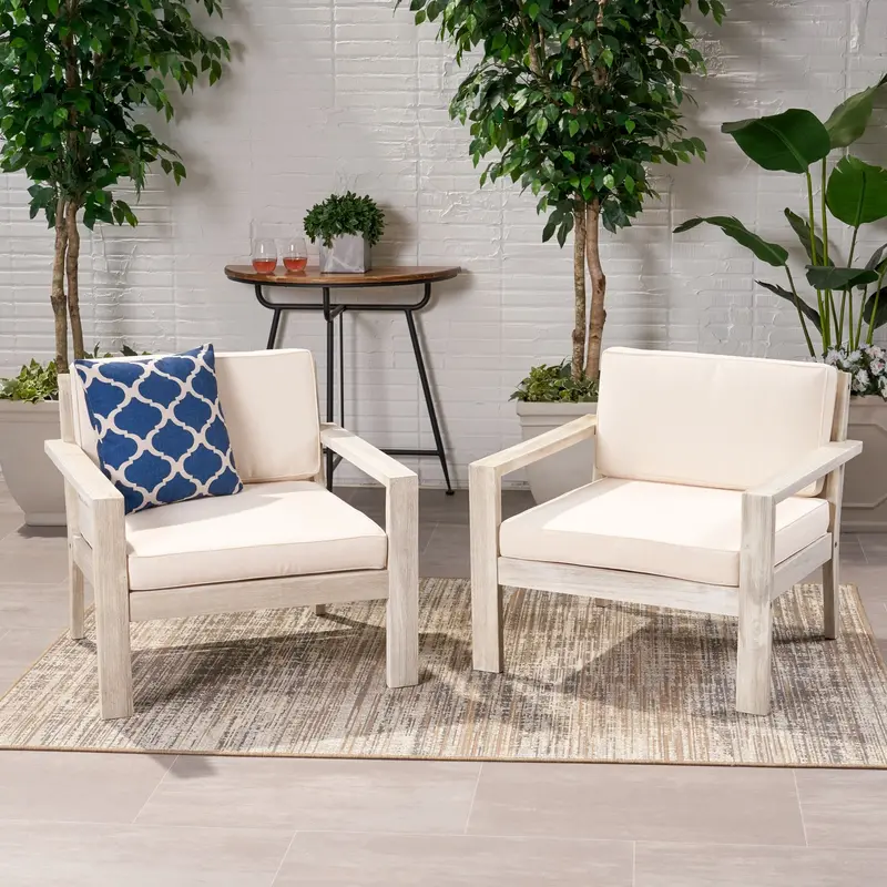 Acacia Wood Outdoor Club Chairs With Cushions – 2-Piece Set (Nh860013) 1