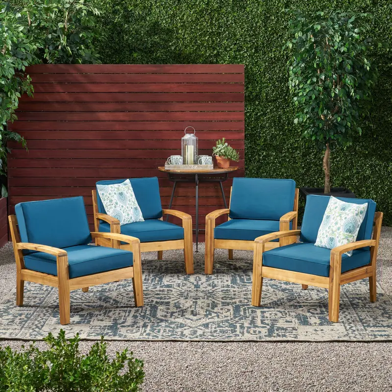 Acacia Wood Outdoor Club Chairs With Premium Cushions – 4-Piece Set (Nh274113) 1