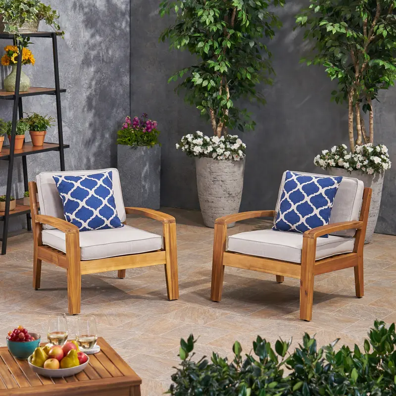 Acacia Wood Outdoor Club Chairs With Sunbrella® Fabric Cushions – Nh772703 1