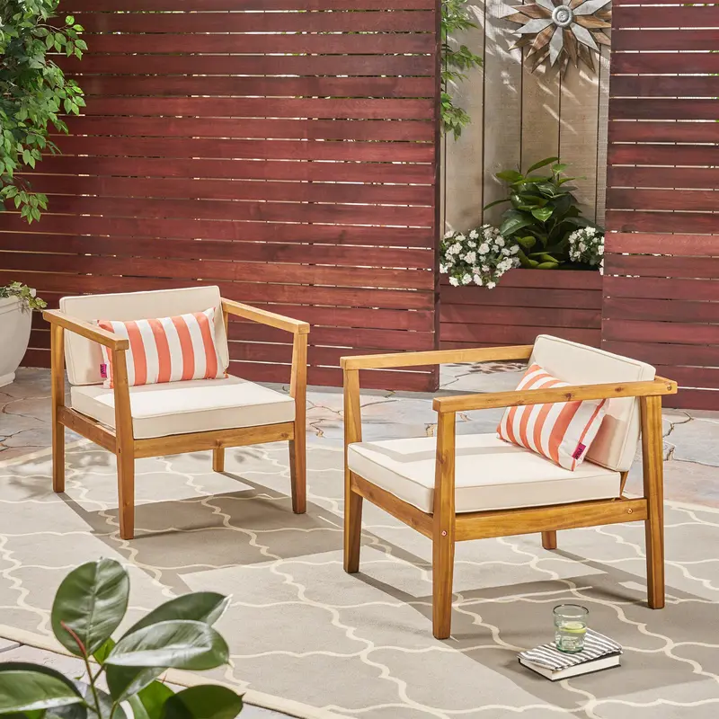 Acacia Wood Outdoor Club Chairs With Water-Resistant Cushions – 2-Piece Set (Nh309603) 1