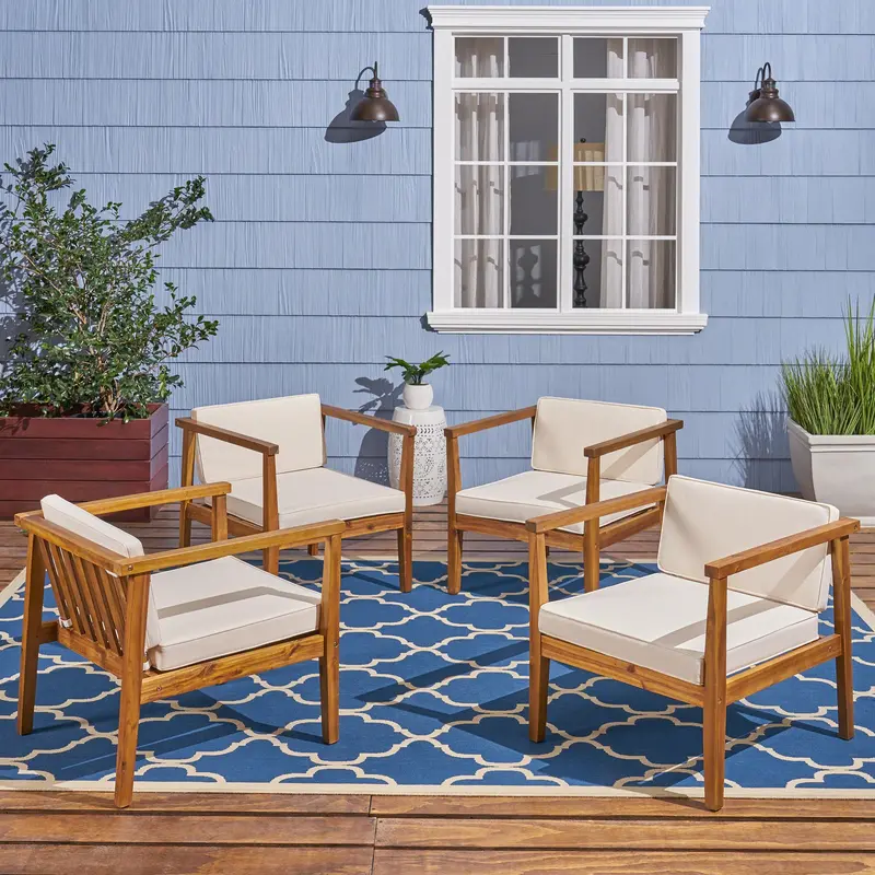 Acacia Wood Outdoor Club Chairs With Water-Resistant Cushions – 4-Piece Set (Nh829603) 1