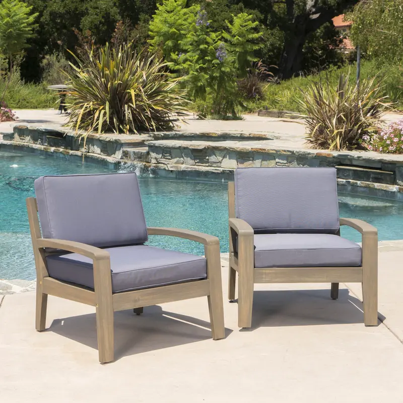 Acacia Wood Outdoor Club Chairs With Weatherproof Cushions – Nh221103 1