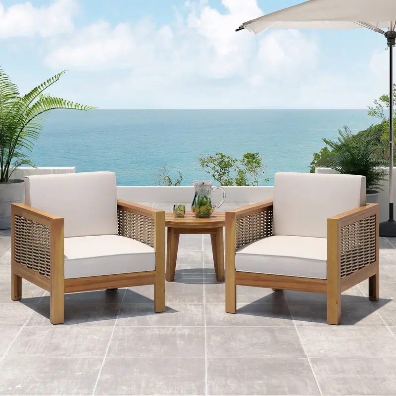 Acacia Wood Outdoor Club Chairs With Wicker-Inspired Accents – 2-Piece Set (Nh659213) 1