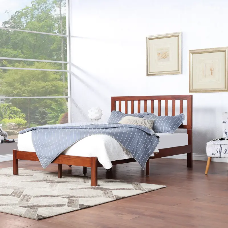 Acacia Wood Queen Platform Bed – Modern Farmhouse Aesthetic 1