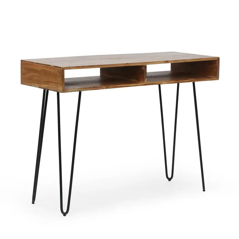 Acacia Wood Storage Desk With Hairpin Legs – Industrial Organizer – Nh242413 1