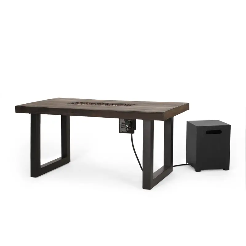 Antique Teak Fire Pit Dining Table – 40,000 Btu Outdoor Table With Propane Tank Holder (Nh995513) 1