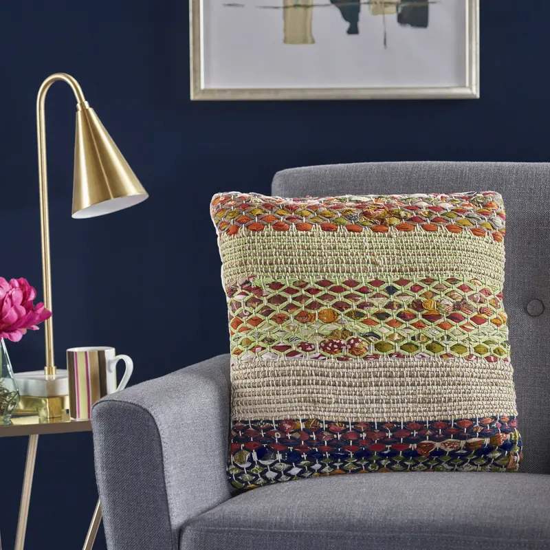 Artisan Boho Pillow – Unique Hand-Stitched Fabric Cushion (Nh826103) 1