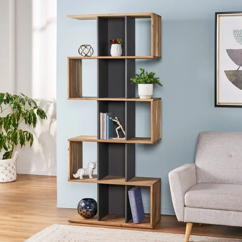 Artisan-Crafted Acacia Wood Etagere Bookshelf With Organic Grain 1