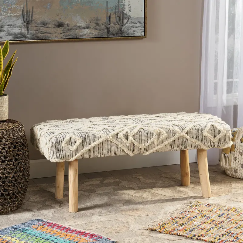 Artisan Wool-And-Fabric Boho Bench With Rich Layered Texture - Nh782113 1