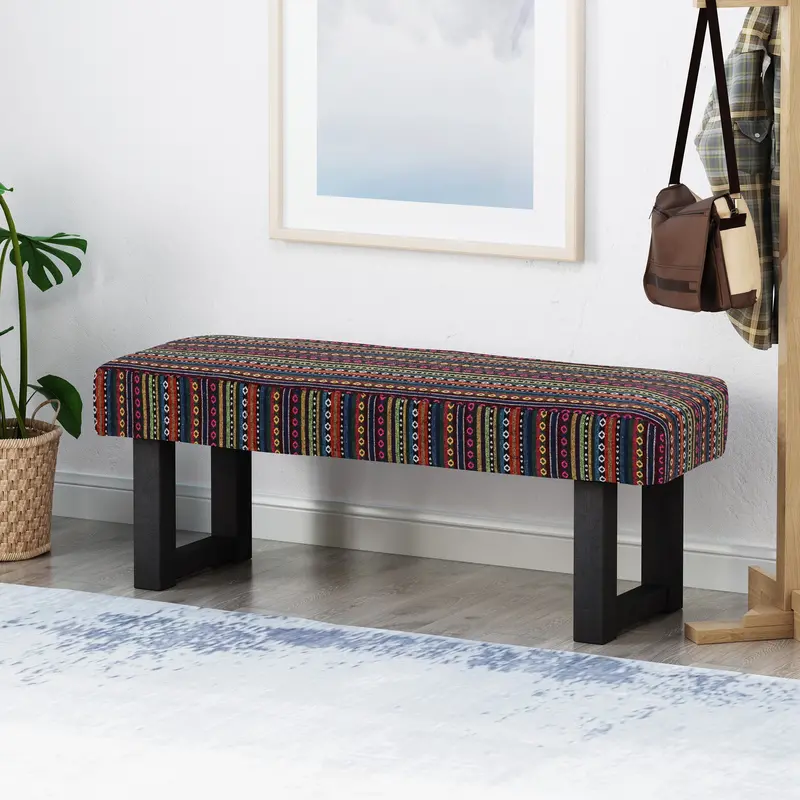 Artisanal Boho Fabric Bench With Organic Shape And Textural Appeal - Nh673013 1