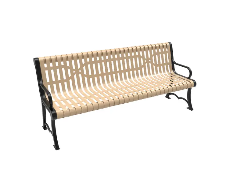 Austin-Style Slatted Steel Bench Featuring Armrests 1