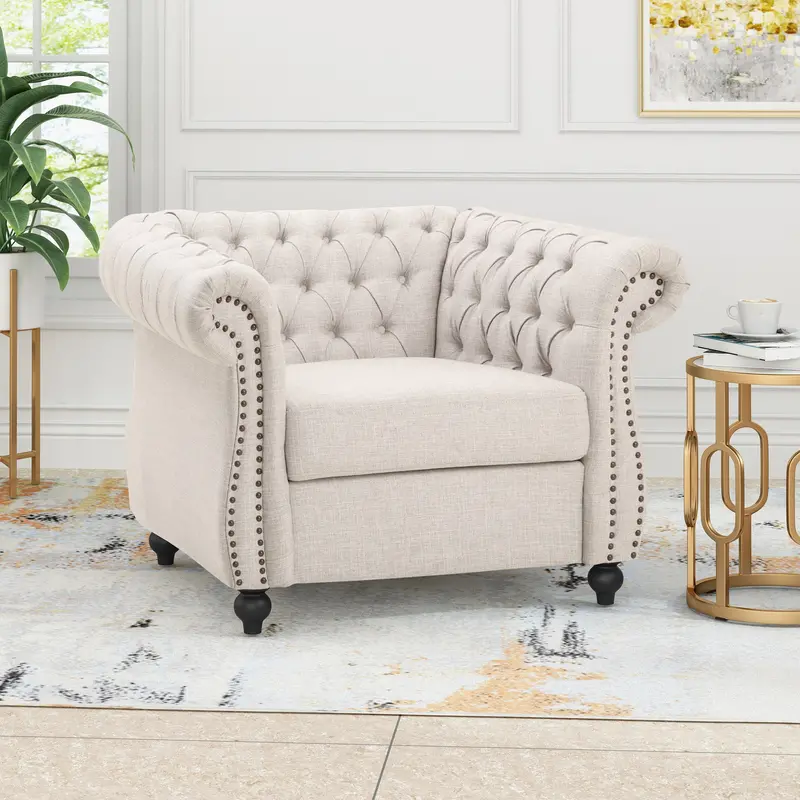 Authentic Chesterfield-Style Fabric Club Chair - Nh463013 1